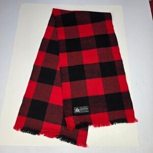 URUGUAY LAMBSWOOL SCARF RED BLACK BUFFALO PLAID‎ FRINGE WARM WINTER ACCESSORY